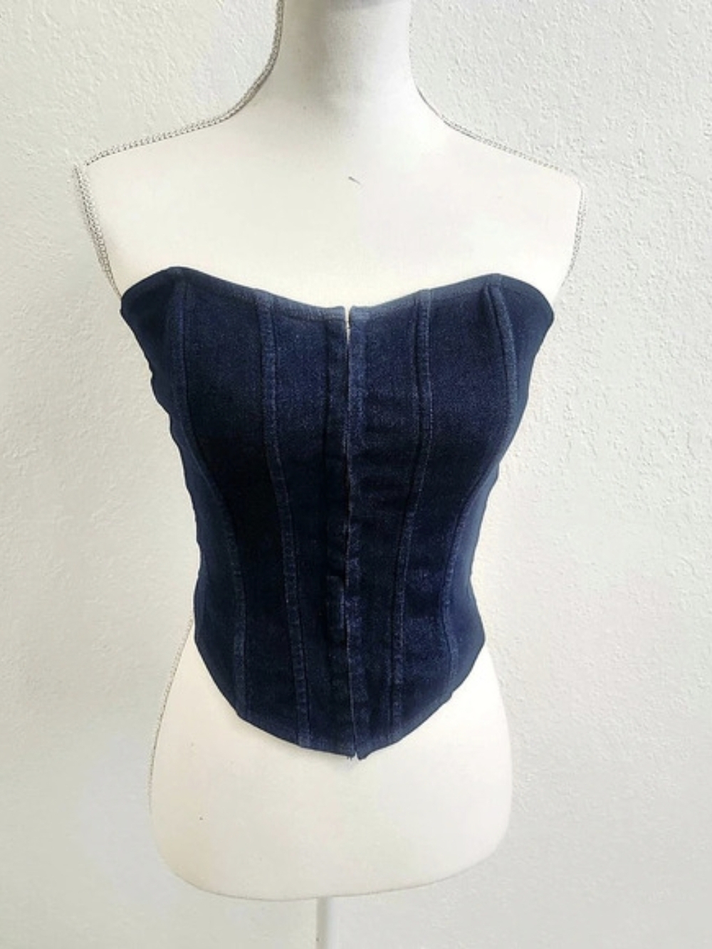 Edikted Denim Corset Top in Blue Size Medium Like New
